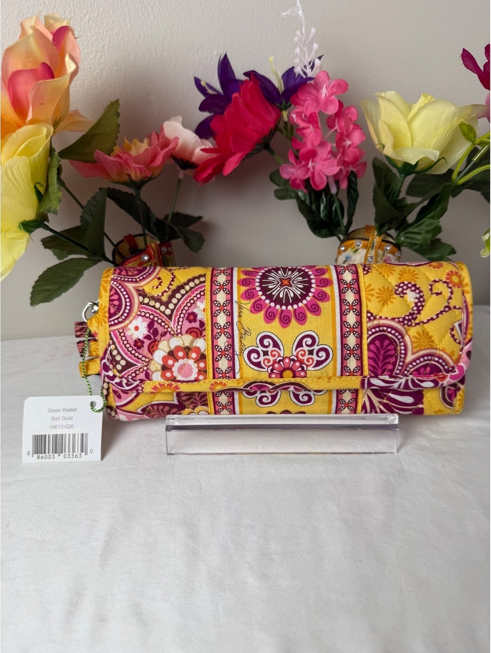 NWT Vera Bradley Bali Gold Sleek Crossbody Wallet Retired Pattern LAST ONE!
